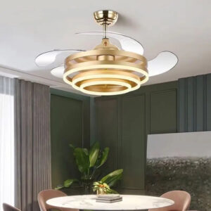 POWERTECH ανεμιστήρας οροφής HLL-0130 με LED φως, 72W, Φ106x50cm, χρυσός | Φωτισμός | elabstore.gr