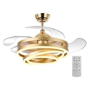POWERTECH ανεμιστήρας οροφής HLL-0130 με LED φως, 72W, Φ106x50cm, χρυσός | Φωτισμός | elabstore.gr