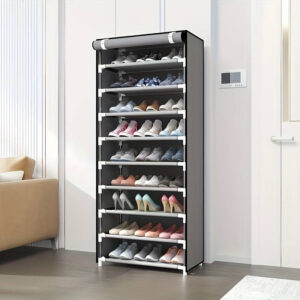 HOME USE υφασμάτινη παπουτσοθήκη HUH-0182 με 9 ράφια, 57x28x160cm, γκρι | Οικιακός εξοπλισμός | elabstore.gr