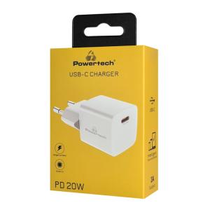 POWERTECH φορτιστής τοίχου PT-1223, USB-C, 20W, λευκός | Αξεσουάρ κινητών | elabstore.gr