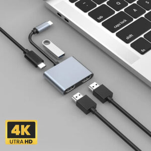 POWERTECH docking station PTH-113, 4 θυρών, USB-C, 4K, 100W, γκρι | Συνοδευτικά PC | elabstore.gr