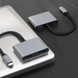 POWERTECH docking station PTH-113, 4 θυρών, USB-C, 4K, 100W, γκρι | Συνοδευτικά PC | elabstore.gr
