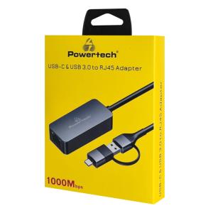 POWERTECH αντάπτορας δικτύου PTR-0149, USB & USB-C, 1000 Mbps, γκρι | Δικτυακά | elabstore.gr