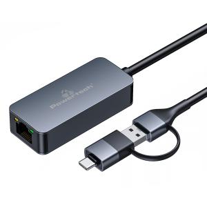 POWERTECH αντάπτορας δικτύου PTR-0149, USB & USB-C, 1000 Mbps, γκρι | Δικτυακά | elabstore.gr