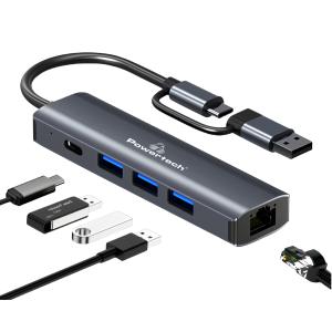 POWERTECH docking station PTR-0150, 5 θυρών, USB & USB-C σύνδεση, γκρι | Συνοδευτικά PC | elabstore.gr