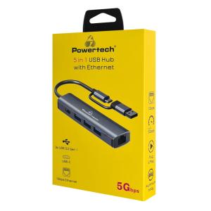 POWERTECH docking station PTR-0150, 5 θυρών, USB & USB-C σύνδεση, γκρι | Συνοδευτικά PC | elabstore.gr