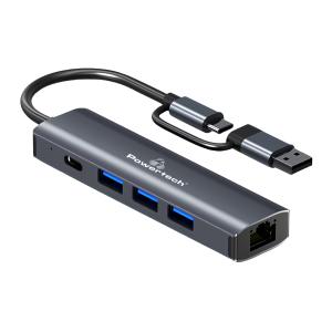 POWERTECH docking station PTR-0150, 5 θυρών, USB & USB-C σύνδεση, γκρι | Συνοδευτικά PC | elabstore.gr