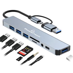 POWERTECH docking station PTR-0151, 8 θυρών, USB & USB-C σύνδεση, γκρι | Συνοδευτικά PC | elabstore.gr
