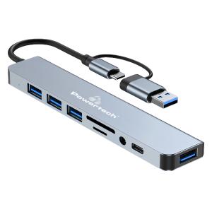 POWERTECH docking station PTR-0151, 8 θυρών, USB & USB-C σύνδεση, γκρι | Συνοδευτικά PC | elabstore.gr