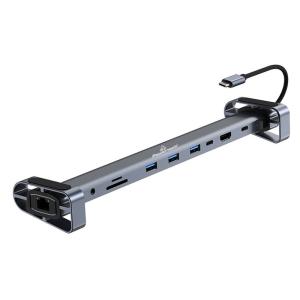 POWERTECH docking station PTR-0152, 10 θυρών, βάση laptop, USB-C, γκρι | Συνοδευτικά PC | elabstore.gr