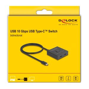 DELOCK USB-C switch 18911, 2 σε 1 bidirectional, 10Gbps, 8K, 100W, μαύρο | Καλώδια - Αντάπτορες | elabstore.gr