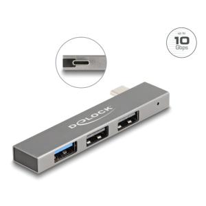 DELOCK USB hub 64274, 3x θυρών, 10Gbps, USB-C σύνδεση, γκρι | Συνοδευτικά PC | elabstore.gr