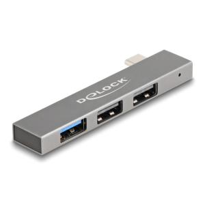 DELOCK USB hub 64274, 3x θυρών, 10Gbps, USB-C σύνδεση, γκρι | Συνοδευτικά PC | elabstore.gr