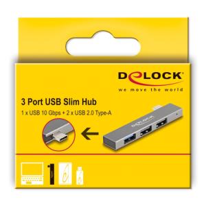 DELOCK USB hub 64274, 3x θυρών, 10Gbps, USB-C σύνδεση, γκρι | Συνοδευτικά PC | elabstore.gr