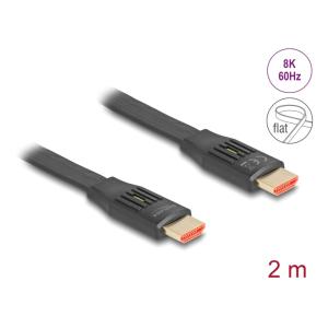 DELOCK καλώδιο HDMI 81002, flat, 8K/60Hz, 48 Gbps, eARC, HDR, 2m, μαύρο | Καλώδια - Αντάπτορες | elabstore.gr