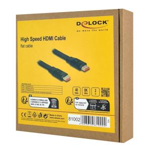 DELOCK καλώδιο HDMI 81002, flat, 8K/60Hz, 48 Gbps, eARC, HDR, 2m, μαύρο | Καλώδια - Αντάπτορες | elabstore.gr
