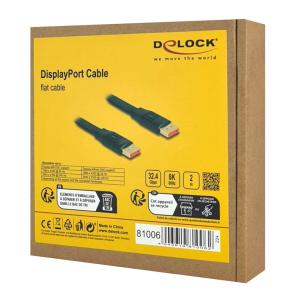 DELOCK καλώδιο DisplayPort 81006, flat, 8K/60Hz 32.4 Gbps HDR, 2m, μαύρο | Καλώδια - Αντάπτορες | elabstore.gr