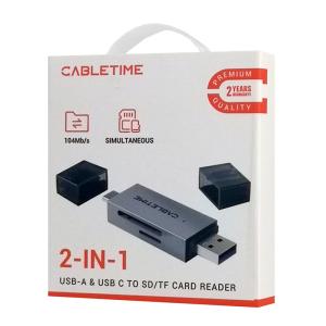 CABLETIME card reader CT-ACSD3-AG, SD/micro SD, USB/USB-C, 5Gbps, γκρι | Συνοδευτικά PC | elabstore.gr