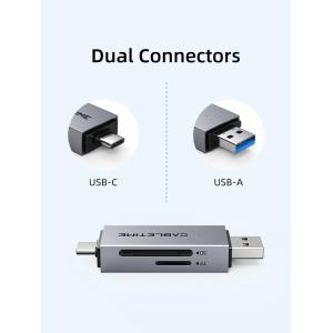 CABLETIME card reader CT-ACSD3-AG, SD/micro SD, USB/USB-C, 5Gbps, γκρι | Συνοδευτικά PC | elabstore.gr
