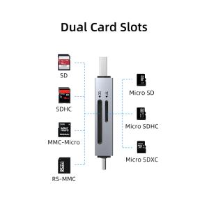 CABLETIME card reader CT-ACSD3-AG, SD/micro SD, USB/USB-C, 5Gbps, γκρι | Συνοδευτικά PC | elabstore.gr
