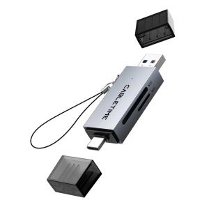 CABLETIME card reader CT-ACSD3-AG, SD/micro SD, USB/USB-C, 5Gbps, γκρι | Συνοδευτικά PC | elabstore.gr
