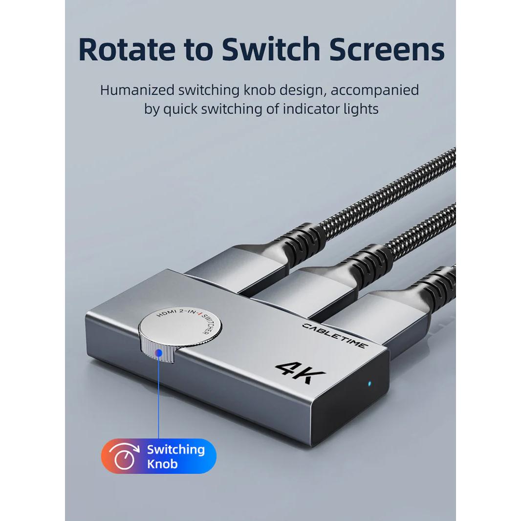 CABLETIME HDMI switch CT-HS4K-AG, 2 σε 1, 4K/60Hz, bi-directional, γκρι | eLabstore.gr CABLETIME HDMI switch CT-HS4K-AG, 2 σε 1, 4K/60Hz, bi-directional, γκρι | Καλώδια - Αντάπτορες | elabstore.gr