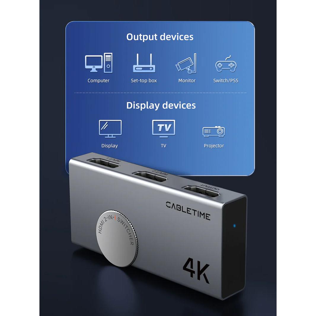 CABLETIME HDMI switch CT-HS4K-AG, 2 σε 1, 4K/60Hz, bi-directional, γκρι | eLabstore.gr CABLETIME HDMI switch CT-HS4K-AG, 2 σε 1, 4K/60Hz, bi-directional, γκρι - Image 6