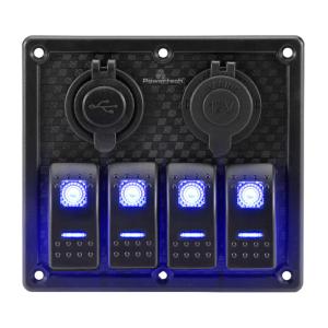 POWERTECH πάνελ σκαφών & οχημάτων PTL-017, πρίζα 12V/2x USB/4x διακόπτες | Εργαλεία | elabstore.gr