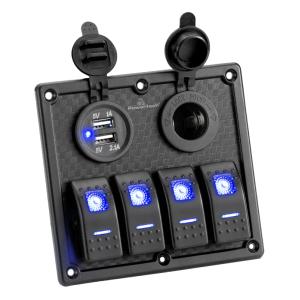 POWERTECH πάνελ σκαφών & οχημάτων PTL-017, πρίζα 12V/2x USB/4x διακόπτες | Εργαλεία | elabstore.gr