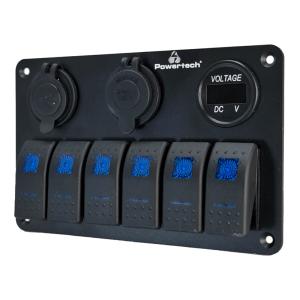 POWERTECH πάνελ σκαφών & οχημάτων PTL-020, πρίζα 12V/2x USB/6x διακόπτες | Εργαλεία | elabstore.gr