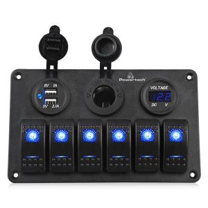 POWERTECH πάνελ σκαφών & οχημάτων PTL-020, πρίζα 12V/2x USB/6x διακόπτες | Εργαλεία | elabstore.gr