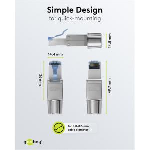 GOOBAY βύσμα RJ45 65939, CAT 6A STP, tool-free, ασημί | Καλώδια - Αντάπτορες | elabstore.gr