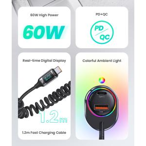 USAMS φορτιστής αυτοκινήτου US-CC192 με καλώδιο, USB/USB-C, 60W, μαύρος | Αξεσουάρ κινητών | elabstore.gr