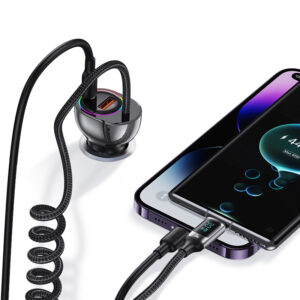 USAMS φορτιστής αυτοκινήτου US-CC192 με καλώδιο, USB/USB-C, 60W, μαύρος | Αξεσουάρ κινητών | elabstore.gr