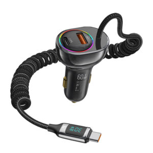 USAMS φορτιστής αυτοκινήτου US-CC192 με καλώδιο, USB/USB-C, 60W, μαύρος | Αξεσουάρ κινητών | elabstore.gr