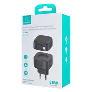 USAMS φορτιστής τοίχου US-CC202 με καλώδιο USB-C, USB-C, 35W GaN, μαύρος | Αξεσουάρ κινητών | elabstore.gr