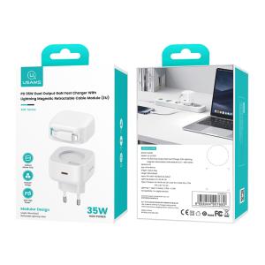 USAMS φορτιστής τοίχου US-CC209 καλώδιο Lightning, USB-C 35W GaN, λευκός | Αξεσουάρ κινητών | elabstore.gr