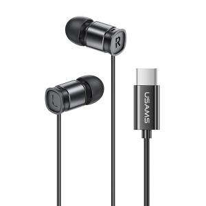 USAMS earphones με μικρόφωνο US-SJ576, USB-C σύνδεση, Φ6mm, 1.2m, μαύρα | Αξεσουάρ κινητών | elabstore.gr