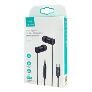 USAMS earphones με μικρόφωνο US-SJ576, USB-C σύνδεση, Φ6mm, 1.2m, μαύρα | eLabstore.gr