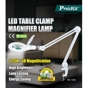 PROSKIT μεγεθυντικός φακός MA-1209LI με σφιγκτήρα, LED, 5D 2.25x, λευκός | Εργαλεία | elabstore.gr
