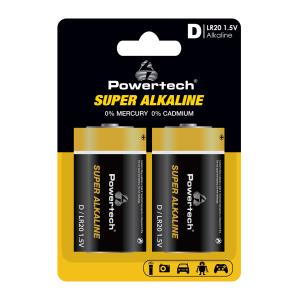 POWERTECH αλκαλικές μπαταρίες Super Alkaline PT-1217, LR20, 1.5V, 2τμχ | Μπαταρίες | elabstore.gr