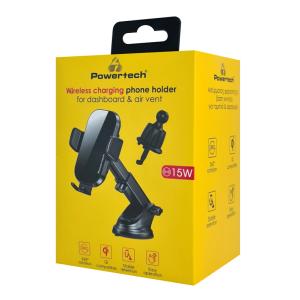 POWERTECH ασύρματος φορτιστής & βάση αυτοκινήτου PT-1271, 15W, μαύρος | Αξεσουάρ κινητών | elabstore.gr