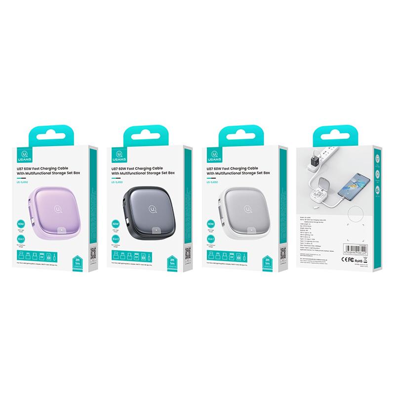 USAMS καλώδιο USB-C με 3x αντάπτορες & θήκη US-SJ650, 60W, 1m, μωβ | eLabstore.gr USAMS καλώδιο USB-C με 3x αντάπτορες & θήκη US-SJ650, 60W, 1m, μωβ - Image 6