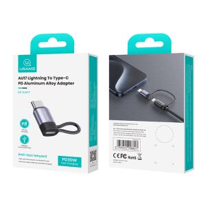 USAMS αντάπτορας USB-C σε Lightning US-SJ677, 30W, 480Mbps, γκρι | Καλώδια - Αντάπτορες | elabstore.gr