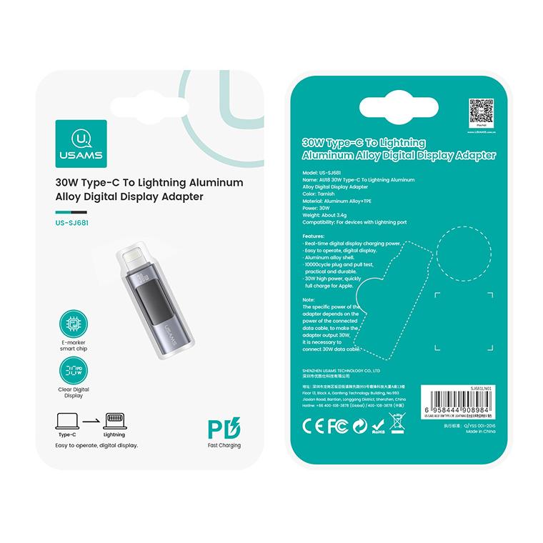 USAMS αντάπτορας Lightning σε USB-C US-SJ681 με οθόνη, 30W, γκρι | eLabstore.gr USAMS αντάπτορας Lightning σε USB-C US-SJ681 με οθόνη, 30W, γκρι | Καλώδια - Αντάπτορες | elabstore.gr