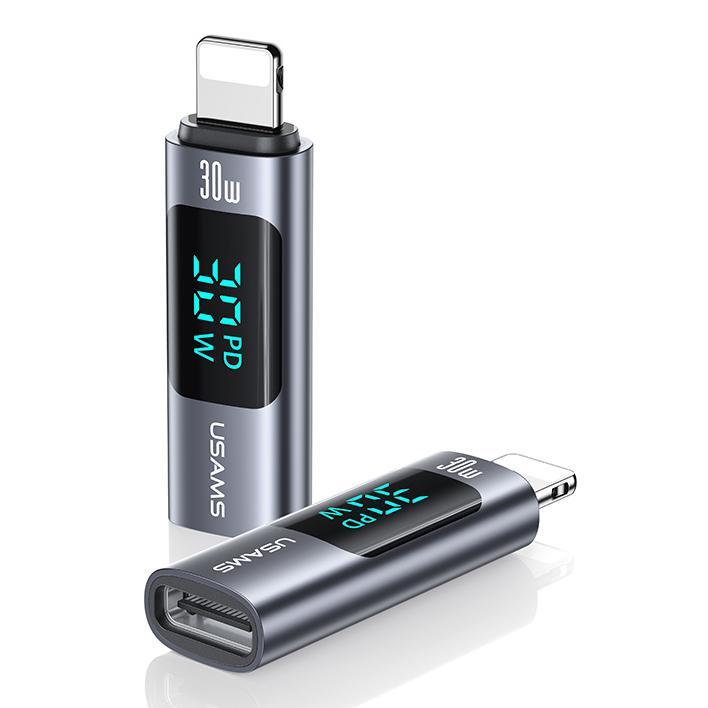 USAMS αντάπτορας Lightning σε USB-C US-SJ681 με οθόνη, 30W, γκρι | eLabstore.gr USAMS αντάπτορας Lightning σε USB-C US-SJ681 με οθόνη, 30W, γκρι | Καλώδια - Αντάπτορες | elabstore.gr