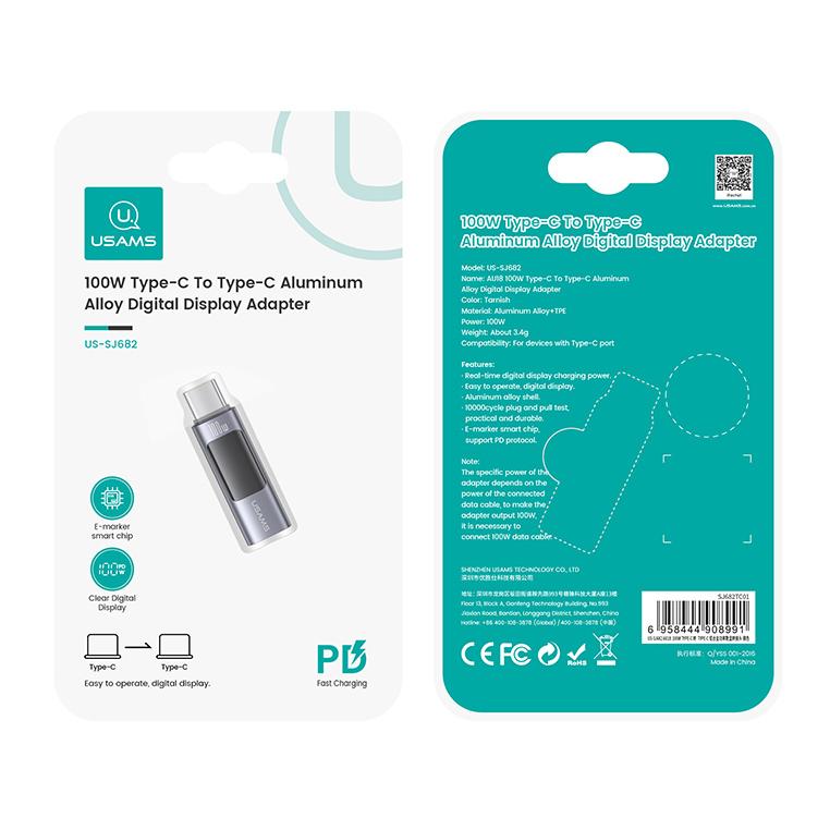 USAMS αντάπτορας USB-C US-SJ682 με οθόνη, 100W, γκρι | eLabstore.gr USAMS αντάπτορας USB-C US-SJ682 με οθόνη, 100W, γκρι | Καλώδια - Αντάπτορες | elabstore.gr