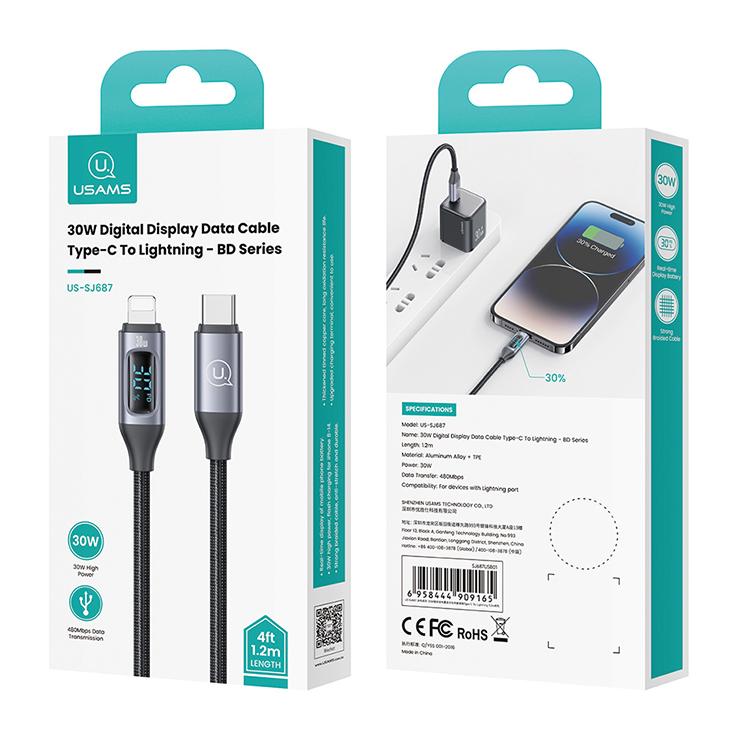 USAMS καλώδιο Lightning σε USB-C US-SJ687, 30W, 480Mbps, 1.2m, μαύρο | eLabstore.gr USAMS καλώδιο Lightning σε USB-C US-SJ687, 30W, 480Mbps, 1.2m, μαύρο | Καλώδια - Αντάπτορες | elabstore.gr