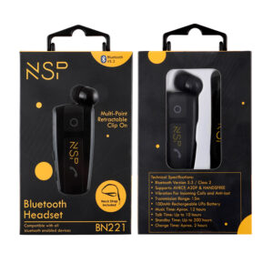 Ακουστικό Bluetooth V5.3 Retractable Clip on Headset Vibration + Anti-Lost NSP BN221 | Περιφερειακά | elabstore.gr