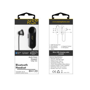 Ακουστικό Bluetooth V5.3 με μικρόφωνο και Magnet Clip (2 Devices) NSP BN120 | Περιφερειακά | elabstore.gr